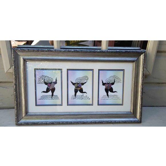 Three Goddesses Art prints framed in a dramatic and intricately carved Vintage S